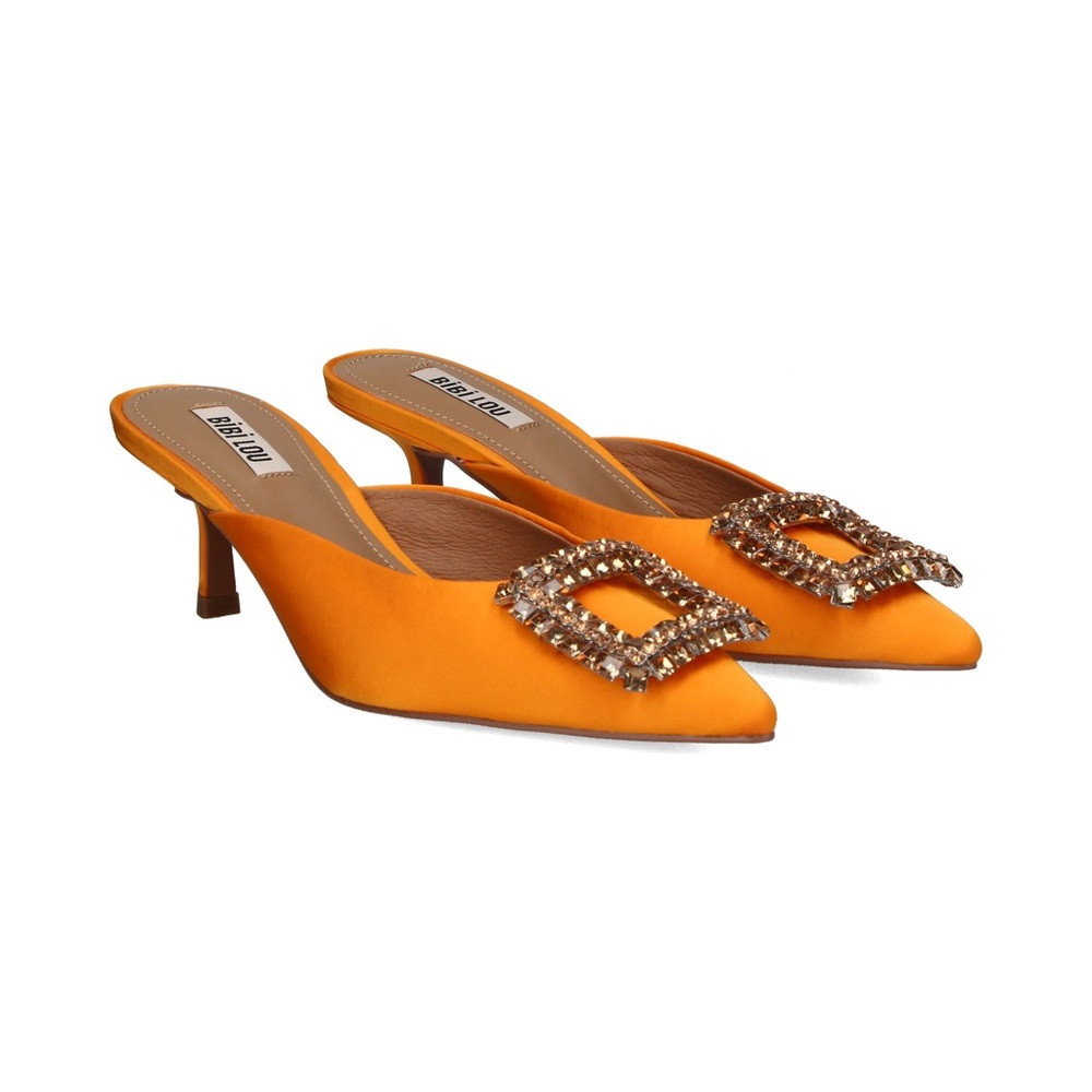 Bibi Lou Womens Heeled Jeweled Mules Mandarina Orange